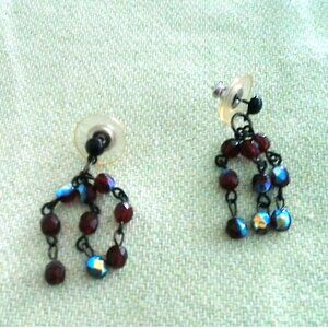 Pair Iridescent Burgundy Beaded Earrings
